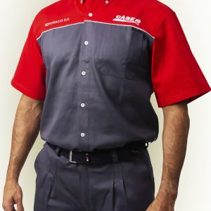 C18 - Camisa hombre de gabardina combinada mangas cortas