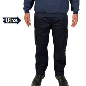 URYA4 - PANTALON HOMBRE CARGO DE GABARDINA AZUL MARINO - 6 BOLSILLOS